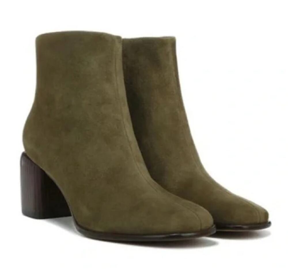 Vince Maggie Retro Square Toe Ankle Boots in Olive Green CYPRESS 6.5